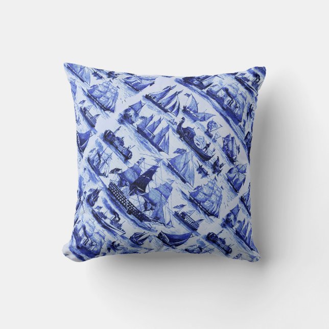 VINTAGE SAILING VESSELS AND SHIPS,Navy Blue Cushion (Front)