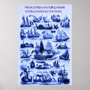 VINTAGE SAILING VESSELS,SHIPS OF VARIOUS NATIONS POSTER