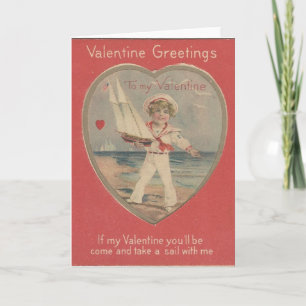 Vintage Sailor Boy Valentine Holiday Card