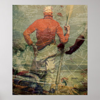 Vintage Sailor Diving Woman Mermaids Collage Poster