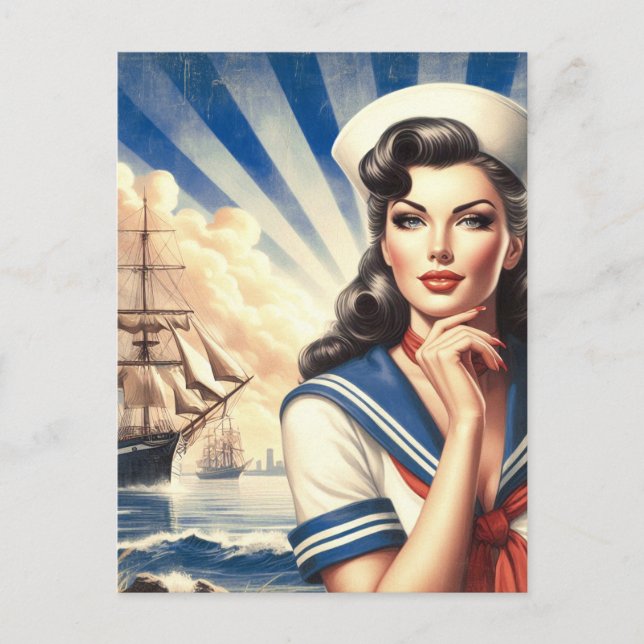 Vintage Sailor Pin Up Postcard (Front)