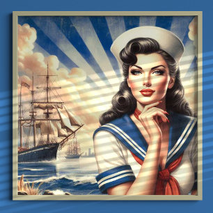Vintage Sailor Pin Up Poster