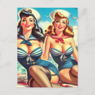 Vintage Sailor Pin Ups Postcard