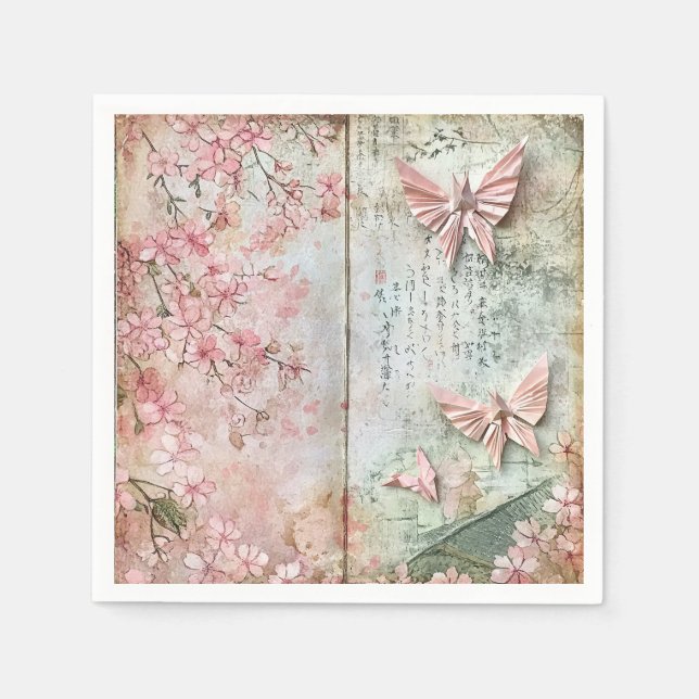 Vintage Sakura Butterfly Collage Napkin (Front)