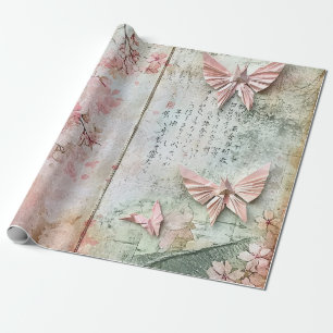Vintage Sakura Butterfly Collage Wrapping Paper