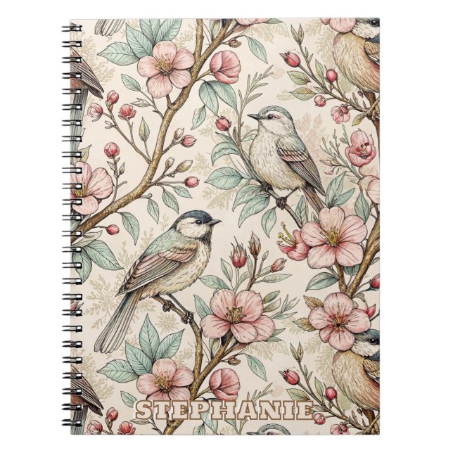 Vintage Sakura Cherry Blossom & Bird  Aesthetic 2 Notebook (Front)