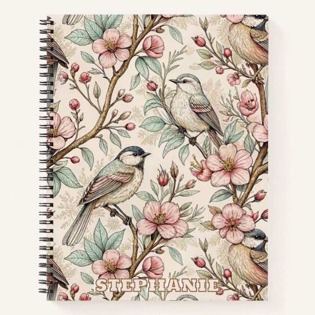 Vintage Sakura Cherry Blossom & Bird  Aesthetic 2 Notebook (Front)