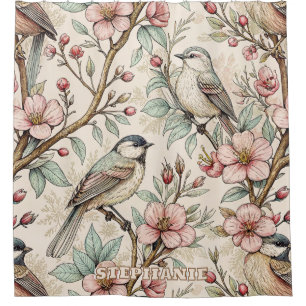 Vintage Sakura Cherry Blossom & Bird Aesthetic 2 Shower Curtain