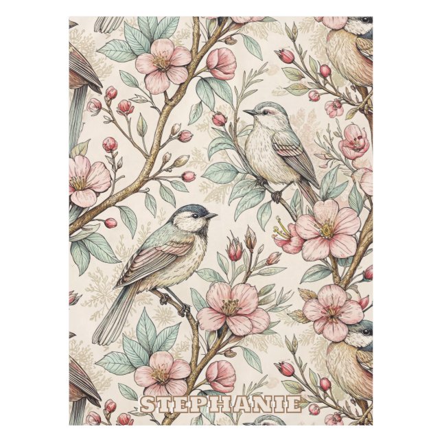 Vintage Sakura Cherry Blossom & Bird  Aesthetic 2 Tablecloth (Front)