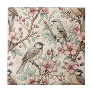 Vintage Sakura Cherry Blossom & Bird Aesthetic 2 Tile