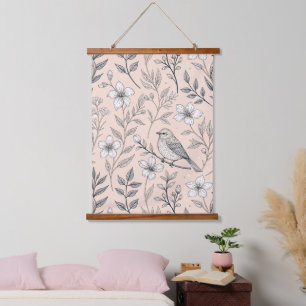 Vintage Sakura Cherry Blossom & Bird Aesthetic 3 Hanging Tapestry