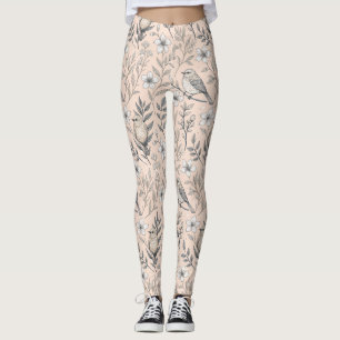 Vintage Sakura Cherry Blossom & Bird  Aesthetic 3 Leggings