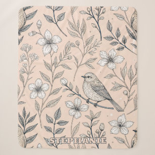 Vintage Sakura Cherry Blossom & Bird Aesthetic 3 Sherpa Blanket