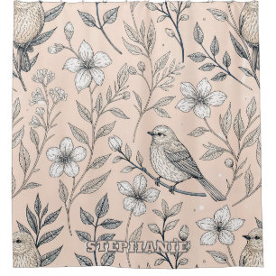 Vintage Sakura Cherry Blossom & Bird Aesthetic 3 Shower Curtain