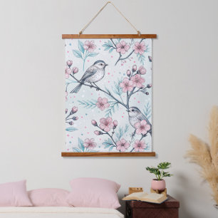 Vintage Sakura Cherry Blossom & Bird  Aesthetic 4 Hanging Tapestry