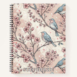 Vintage Sakura Cherry Blossom & Bird Aesthetic 5 Notebook
