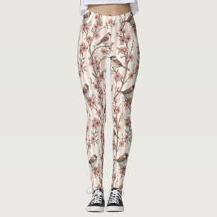 Vintage Sakura Cherry Blossom & Bird  Aesthetic 6 Leggings