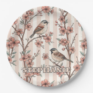 Vintage Sakura Cherry Blossom & Bird Aesthetic 6 Paper Plate