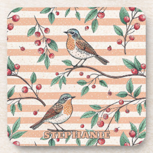 Vintage Sakura Cherry Blossom & Bird Aesthetic 7 Coaster