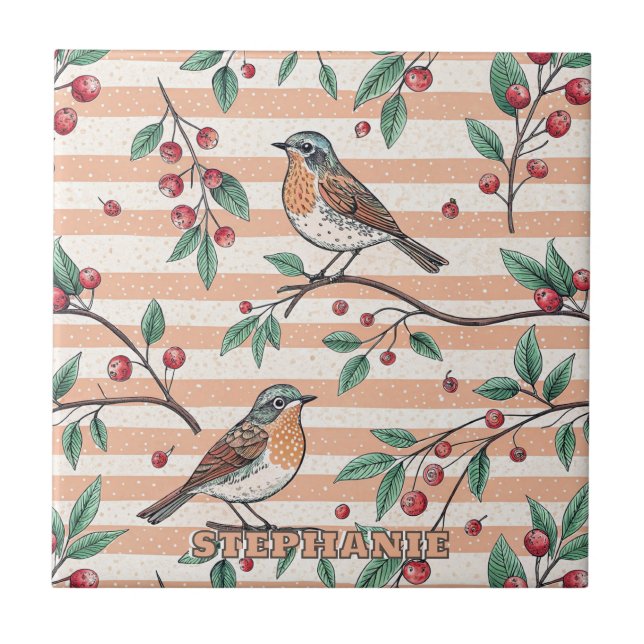 Vintage Sakura Cherry Blossom & Bird  Aesthetic 7 Tile (Front)