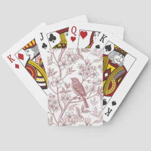 Vintage Sakura Cherry Blossom & Bird  Aesthetic Playing Cards