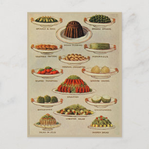 Vintage Salads and Vegetable Dishes Illustrations Postcard