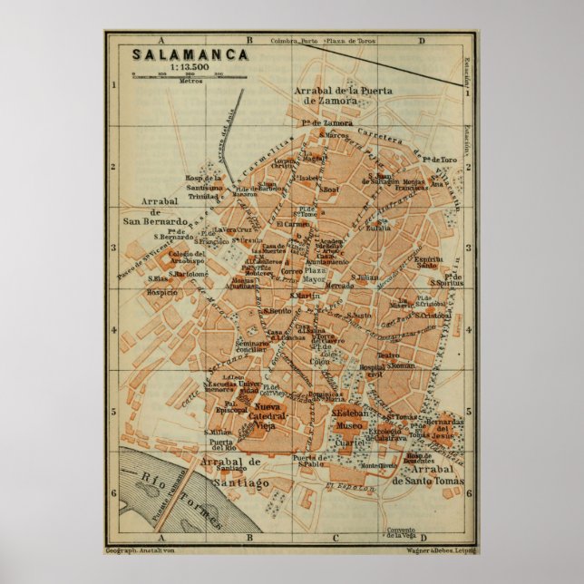 Vintage Salamanca Spain Map (1913) Poster (Front)