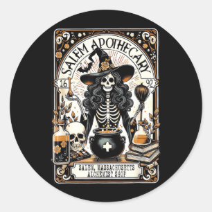 Vintage Salem Apothecary Skeleton Witch Spooky Classic Round Sticker
