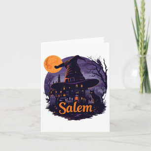 Vintage Salem Machusetts Halloween Skyline Citysca Card