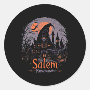Vintage Salem Machusetts Halloween Skyline Citysca Classic Round Sticker