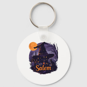 Vintage Salem Machusetts Halloween Skyline Citysca Key Ring