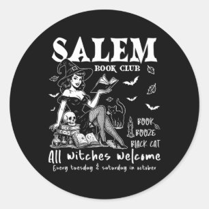 Vintage Salem Witch Reading Books Halloween Spooky Classic Round Sticker