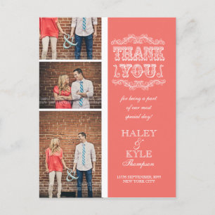 VINTAGE Salmon 3 Photo Wedding Thank You Post Card