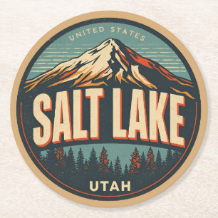 Vintage Salt Lake City Ski nature Utah skiing gift Round Paper Coaster