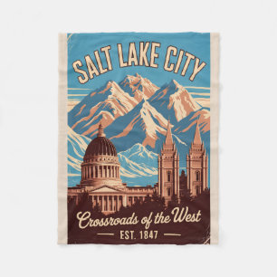 Vintage Salt Lake City Utah Retro Travel Poster  Fleece Blanket