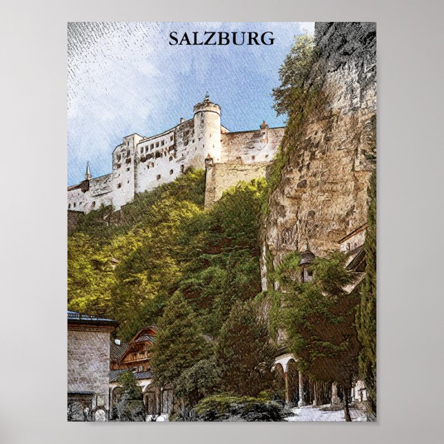 Vintage Salzburg Austria Travel Panorama View Poster (Front)