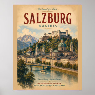 Vintage Salzburg Austria Travel Poster with Baroqu