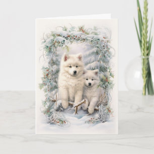 Vintage Samoyed Christmas Holiday Card