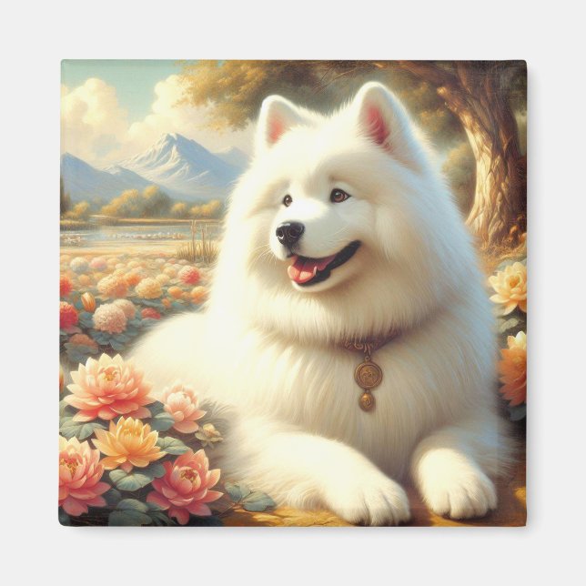 Vintage Samoyed Dog Painting Magnet (Front)