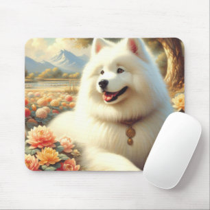Vintage Samoyed Dog Painting Mouse Pad