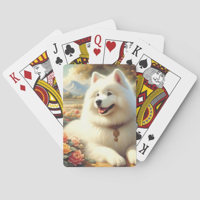 Vintage Samoyed Dog Painting Playing Cards (Back)