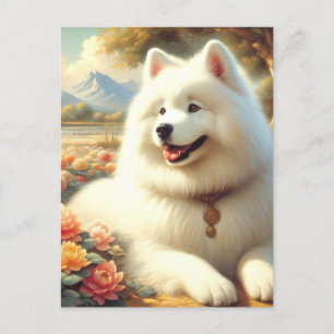 Vintage Samoyed Dog Painting Postcard