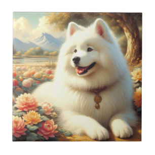 Vintage Samoyed Dog Painting Tile