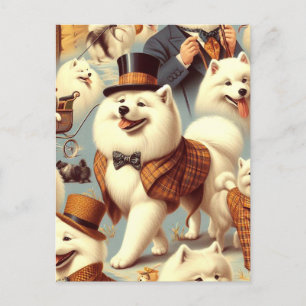 Vintage Samoyed Dog Seamless Painting Postcard