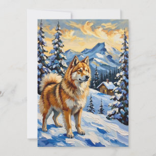 Vintage Samoyed in Alpine Christmas Landscape Holiday Card