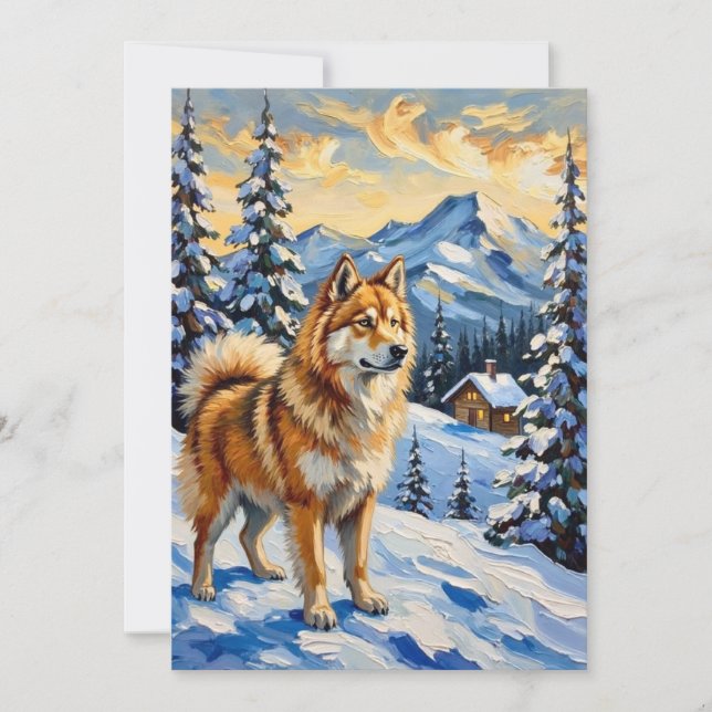 Vintage Samoyed in Alpine Christmas Landscape Holiday Card (Front)