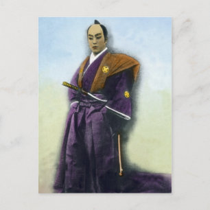 Vintage Samurai and Sword Hand Coloured Japanese Postcard