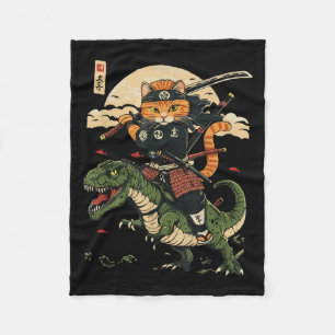 Vintage Samurai Cat Dinosaur Japanese Art Graphic Fleece Blanket