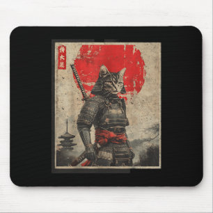 Vintage Samurai Cat Japanese Graphic Tees Mens Uki Mouse Pad