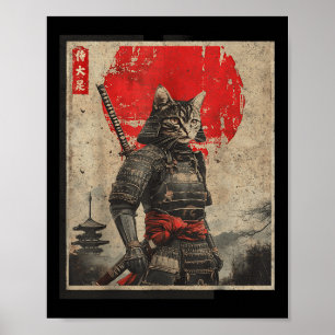 Vintage Samurai Cat Japanese Graphic Tees Mens Uki Poster
